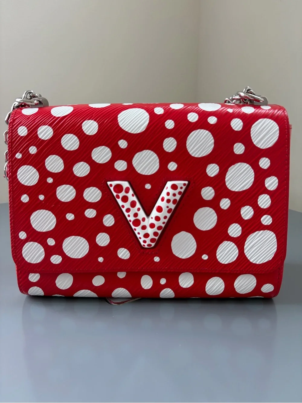 Louis Vuitton Red and White Polka Dot Chain Shoulder Bag